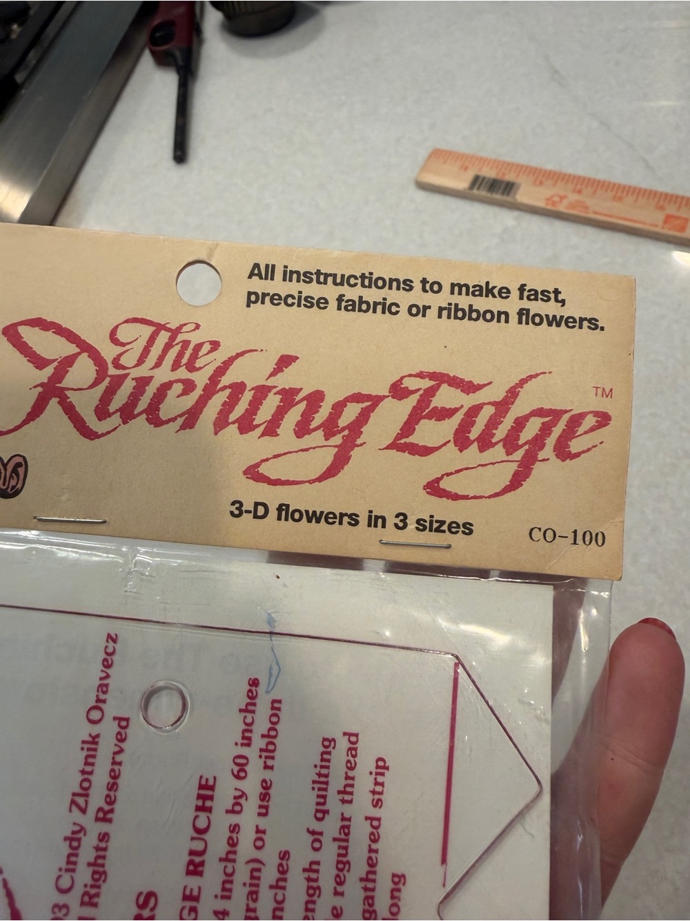 Vintage The Ruching Edge craft kit with pink lettering